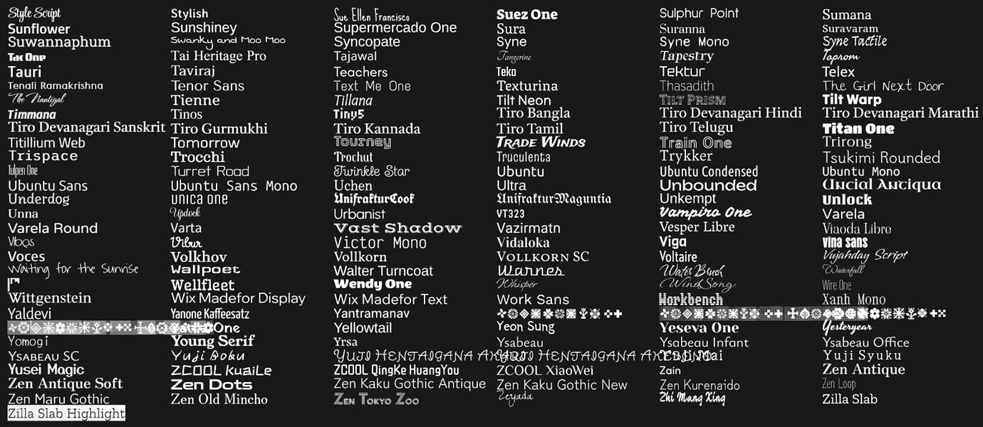 Overview of all the Makerworld fonts available in the customizer ...