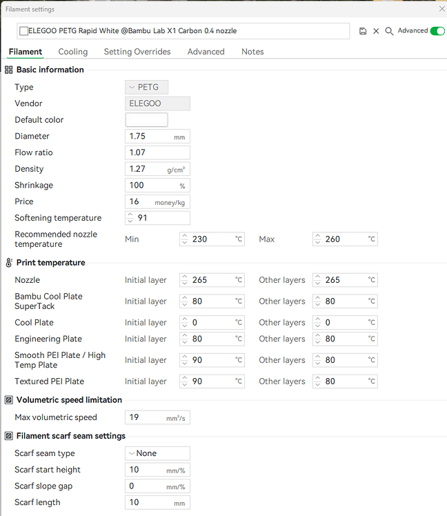 Elegoo Rapid PETG Settings - Mine are not normal. :) - Bambu Lab X1 ...