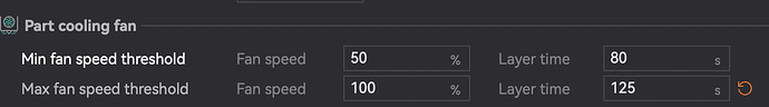 Screenshot of cooling settings
