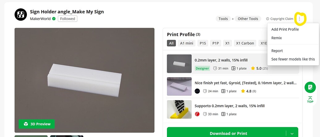 How to add a print profile to a model created by someone else ...