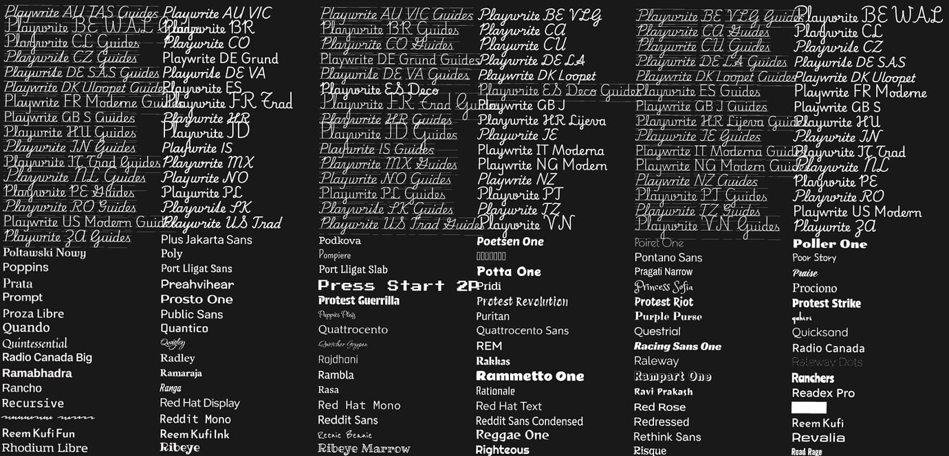 Overview of all the Makerworld fonts available in the customizer ...