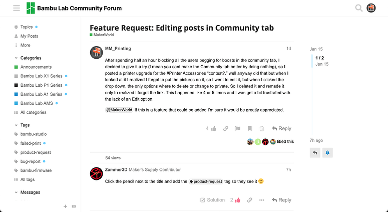 Feature Request: Editing posts in Community tab - MakerWorld - Bambu ...