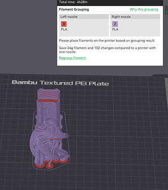 Sliced model has support interface filament #3, orange PLA