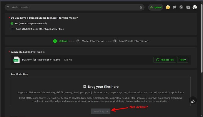 MakerWorld - button next step not active